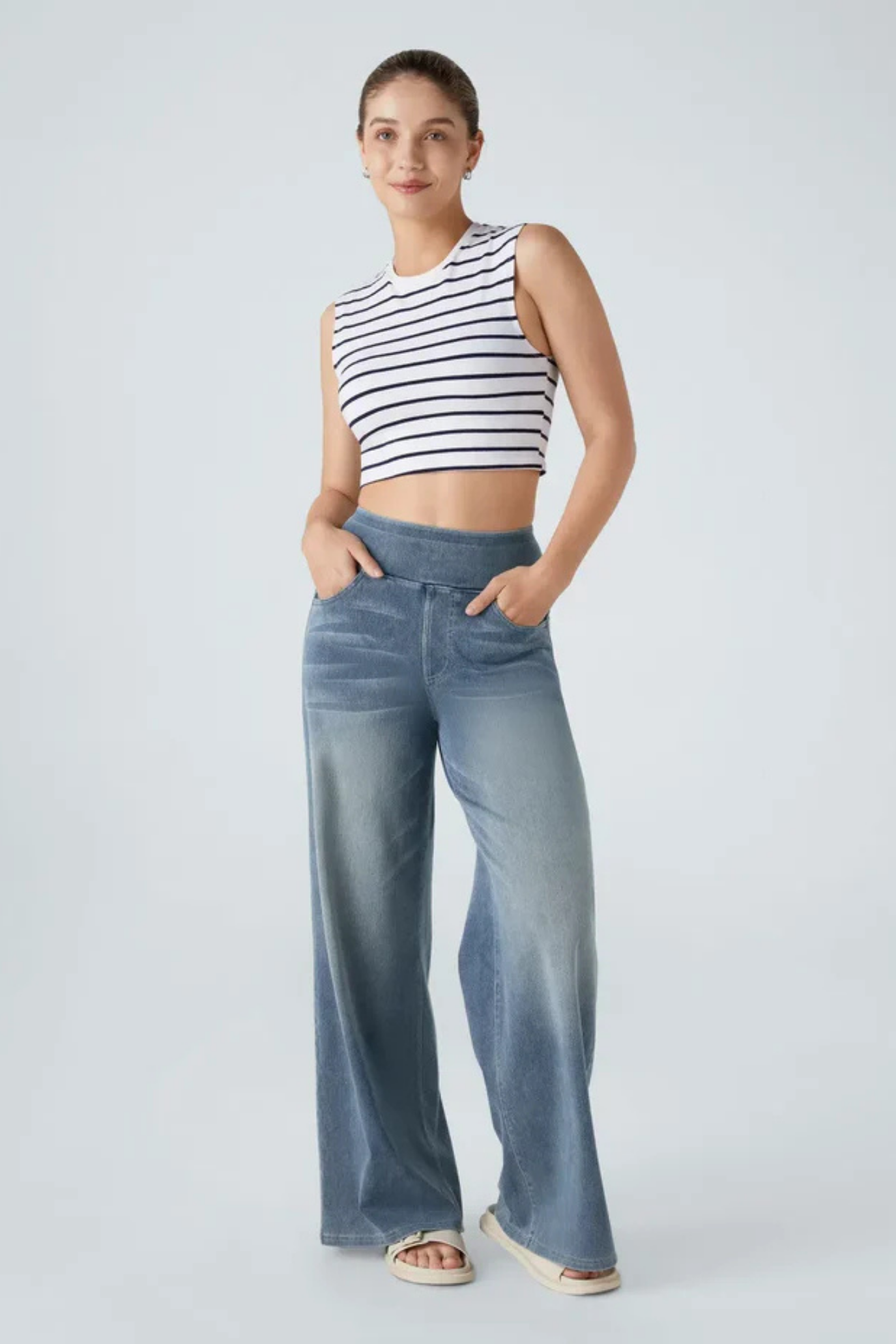 Evanna High-Waisted Trousers - Light Blue