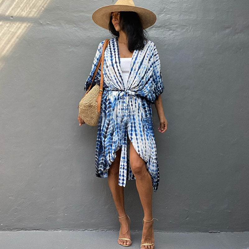 WW | Beach Dress Kimono Style Loose Fit Breathable Front Button Closure