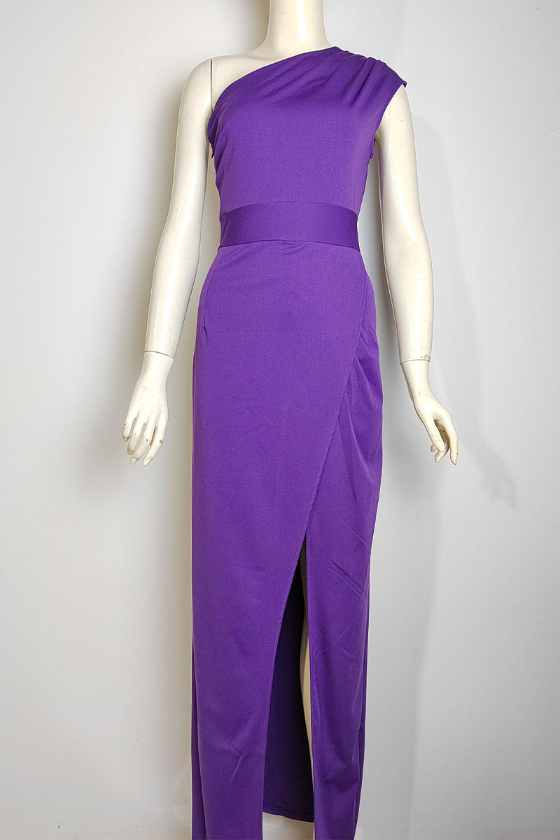 WW | Elegantes Formelles Einfarbiges Schlitz Asymmetrisches Schräges Kragen Abendkleid Kleider - 8 Farben