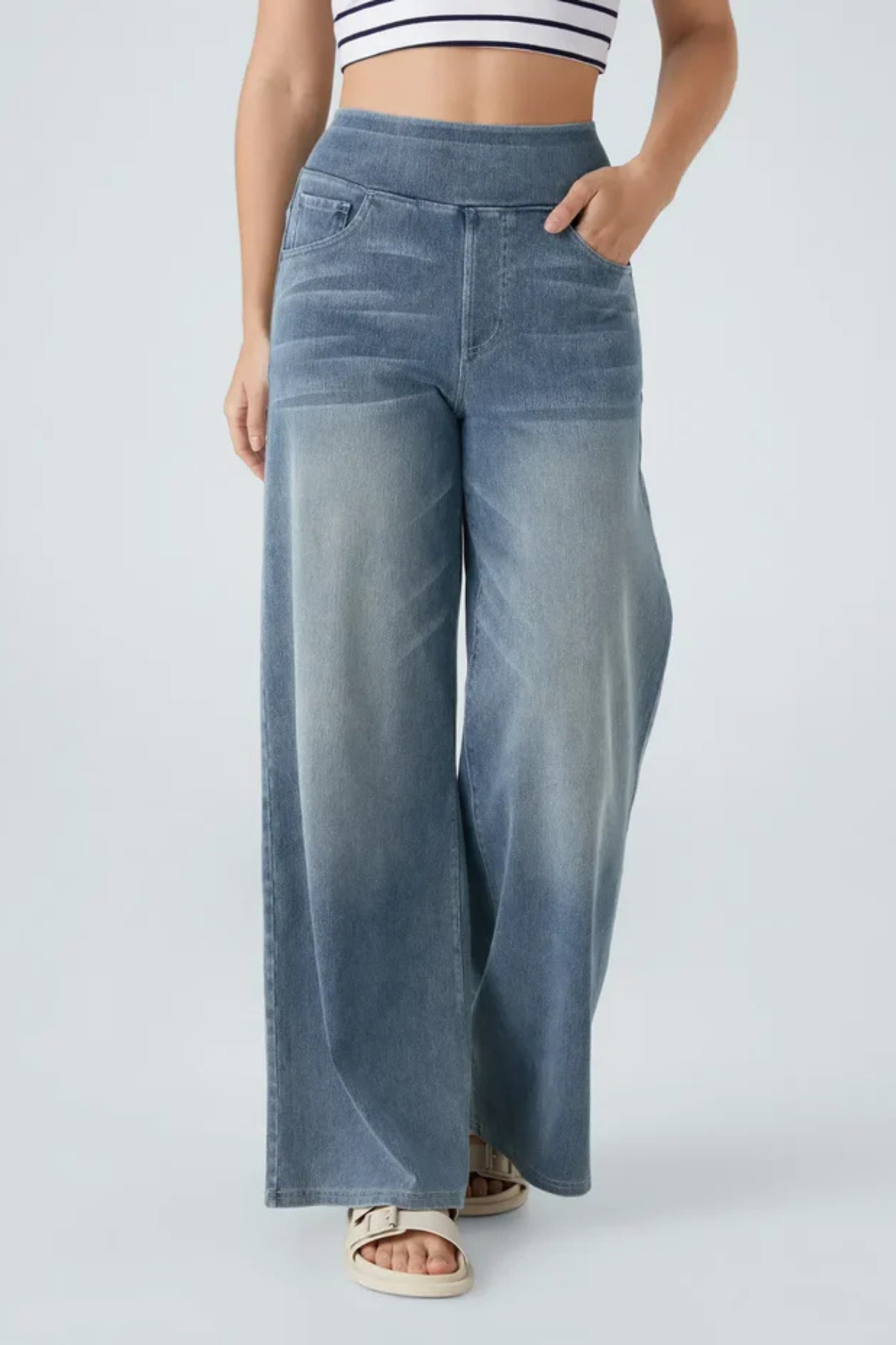 Evanna High-Waisted Trousers - Light Blue