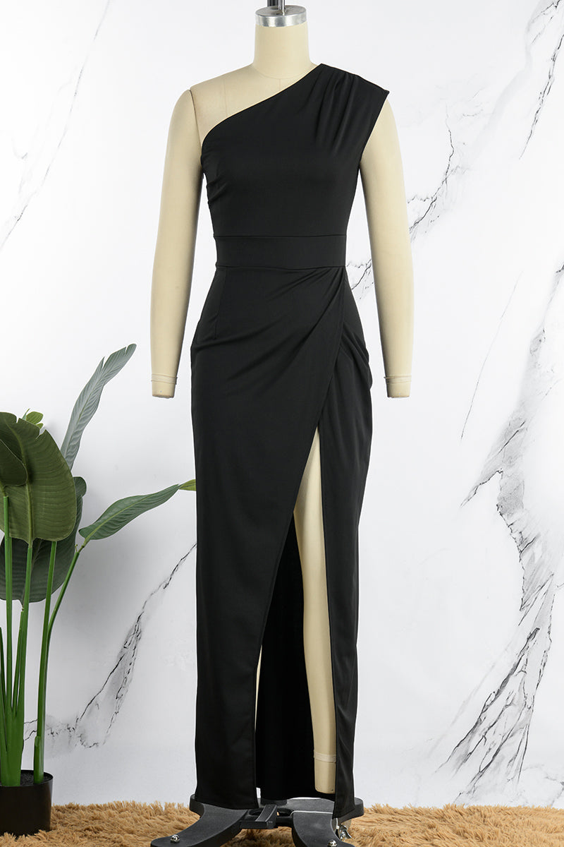WW | Elegantes Formelles Einfarbiges Schlitz Asymmetrisches Schräges Kragen Abendkleid Kleider - 8 Farben