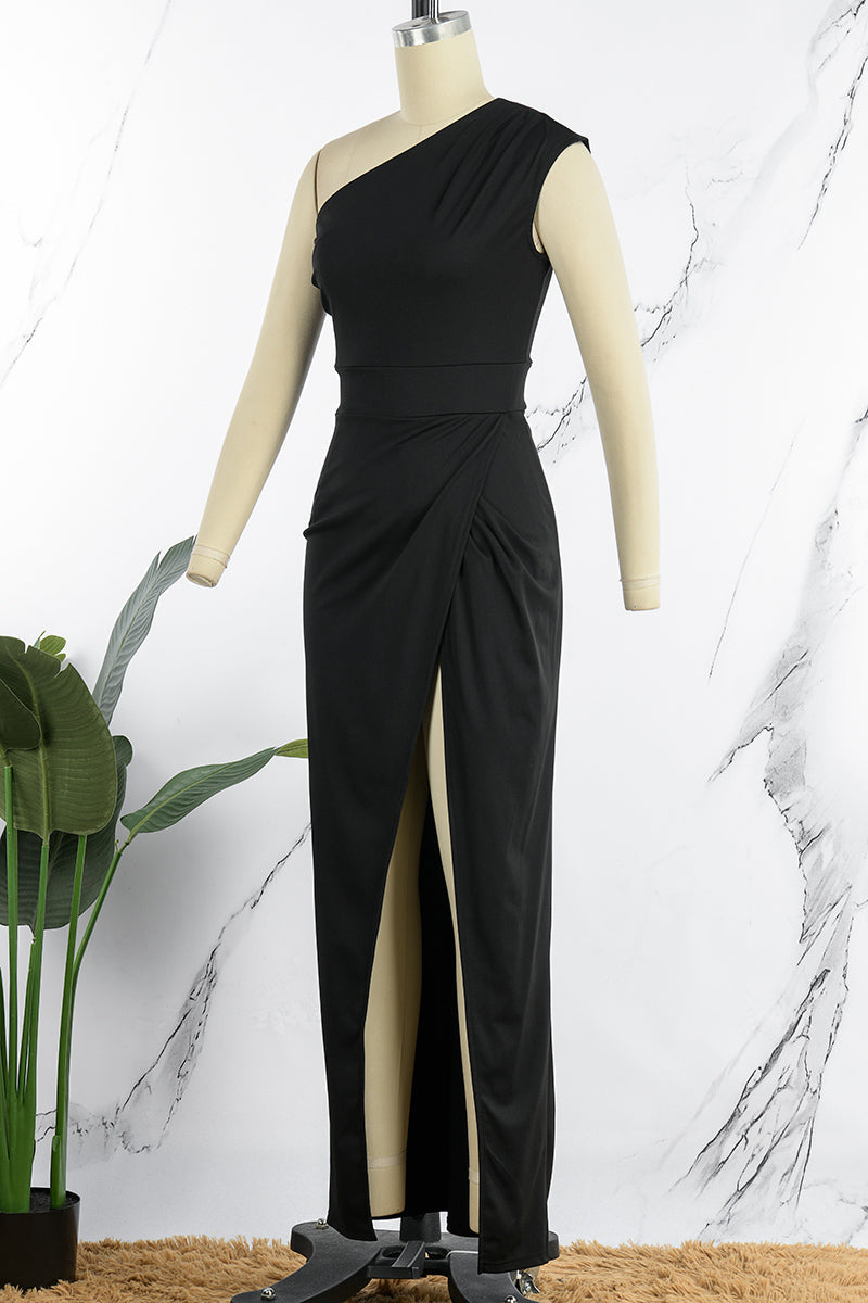 WW | Elegantes Formelles Einfarbiges Schlitz Asymmetrisches Schräges Kragen Abendkleid Kleider - 8 Farben