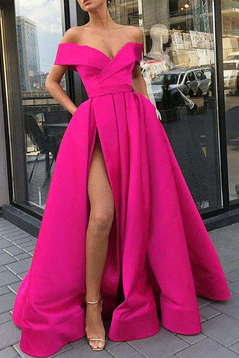 WW | Elegantes Formelles Einfarbiges Schlitz V-Ausschnitt Abendkleid Kleider- 12 Farben