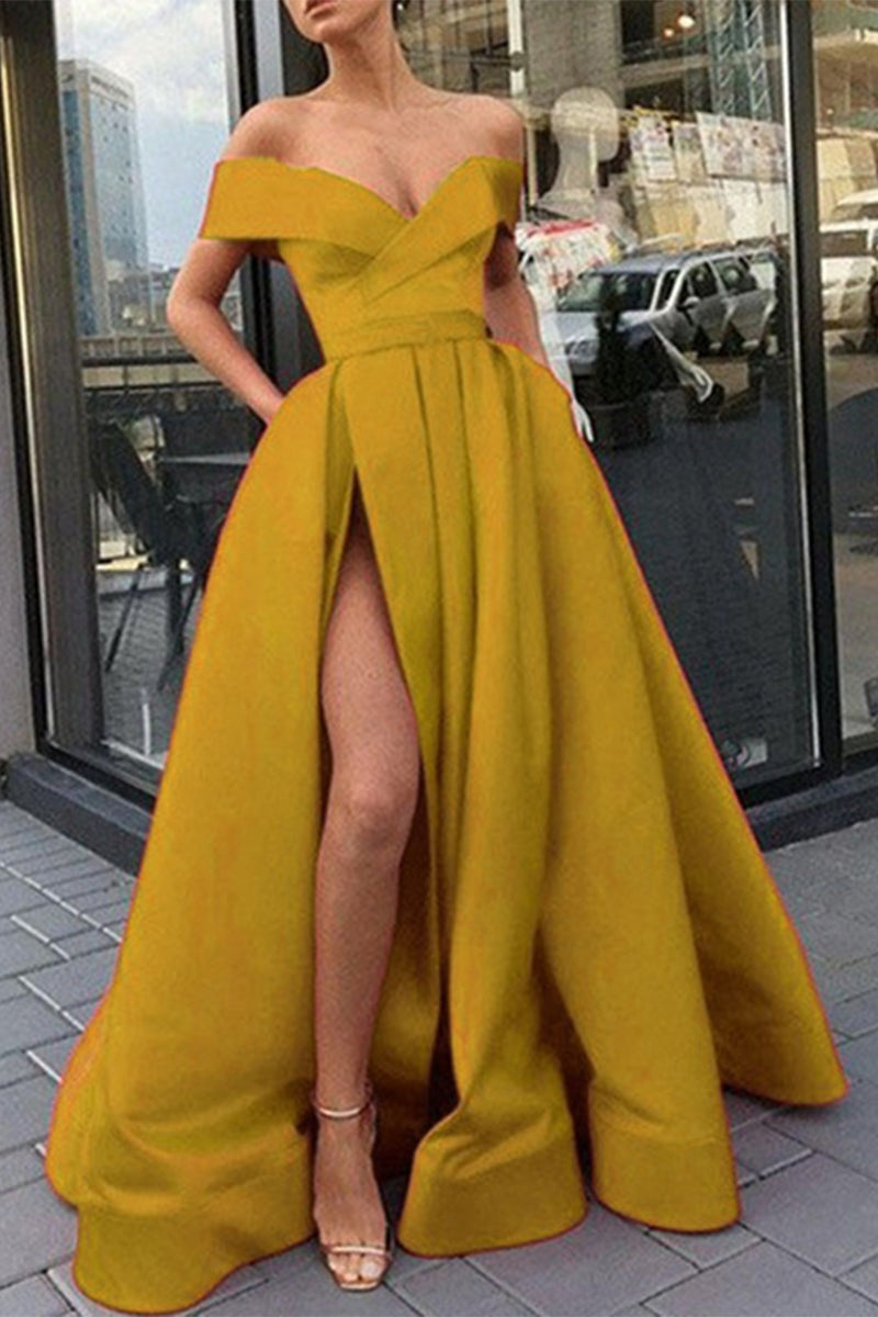 WW | Elegantes Formelles Einfarbiges Schlitz V-Ausschnitt Abendkleid Kleider- 12 Farben