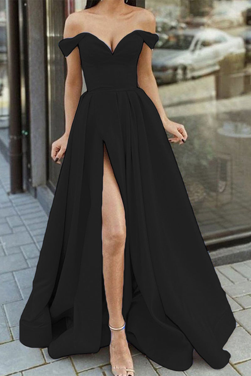 WW | Elegantes Formelles Einfarbiges Schlitz V-Ausschnitt Abendkleid Kleider- 12 Farben
