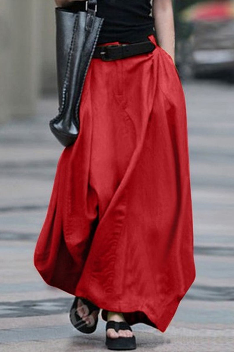 WW | Legere Einfachheit Unifarben Ohne Gürtel Lockere Hohe Taille Typ A Einfarbige Hosen