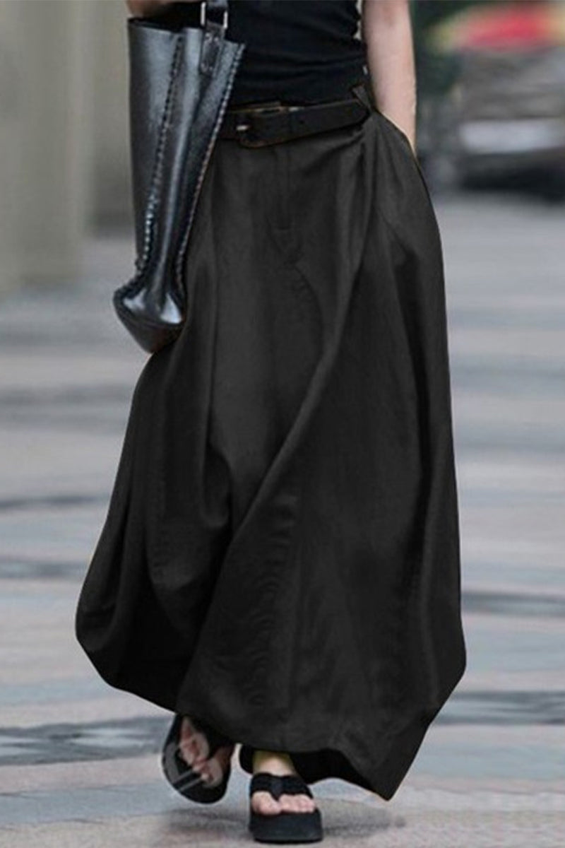 WW | Legere Einfachheit Unifarben Ohne Gürtel Lockere Hohe Taille Typ A Einfarbige Hosen