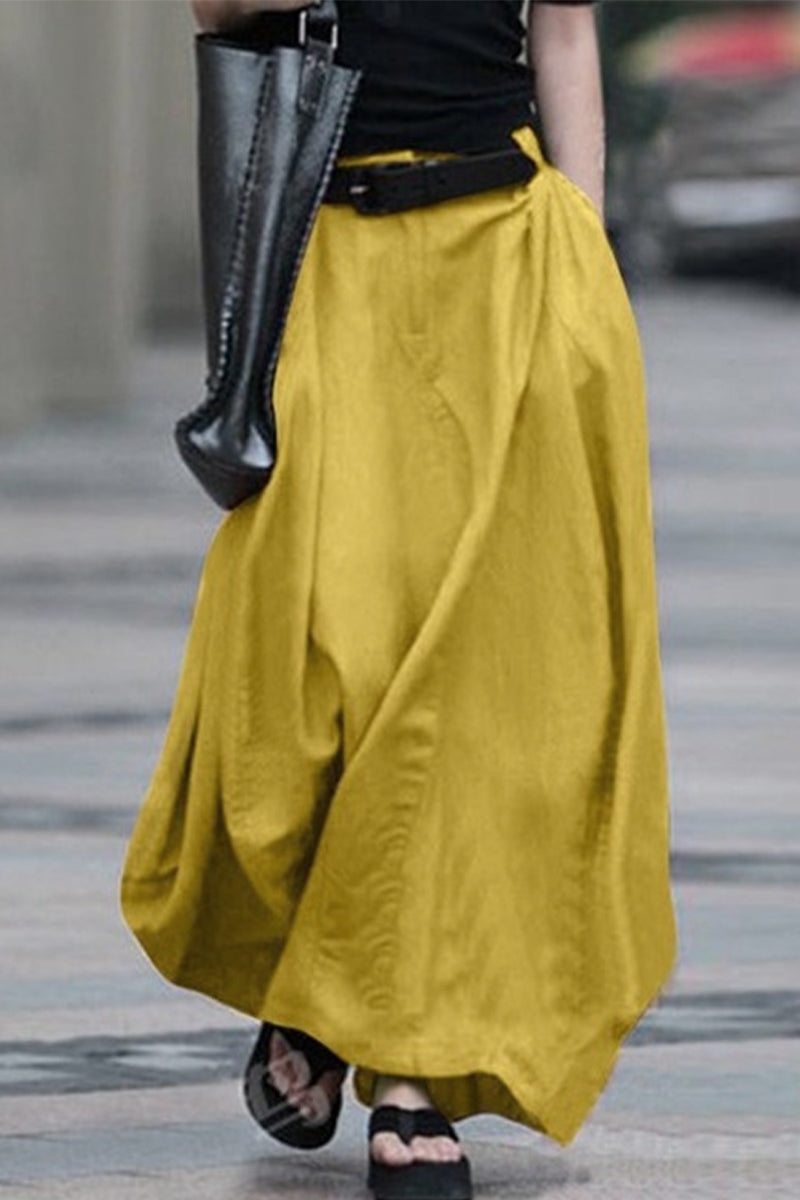 WW | Legere Einfachheit Unifarben Ohne Gürtel Lockere Hohe Taille Typ A Einfarbige Hosen