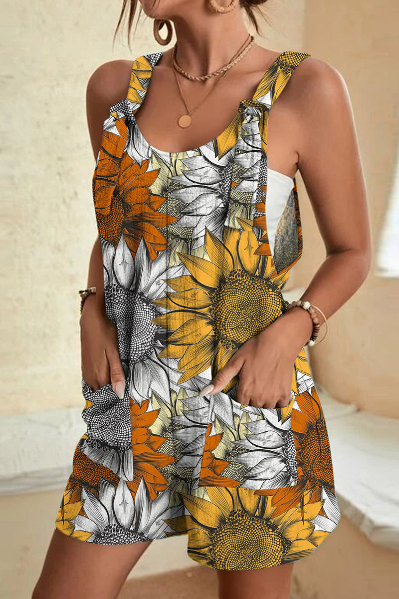 WW | Casual Print Patchwork Bag U-Neck Loose Jumpsuits - 10 Colors