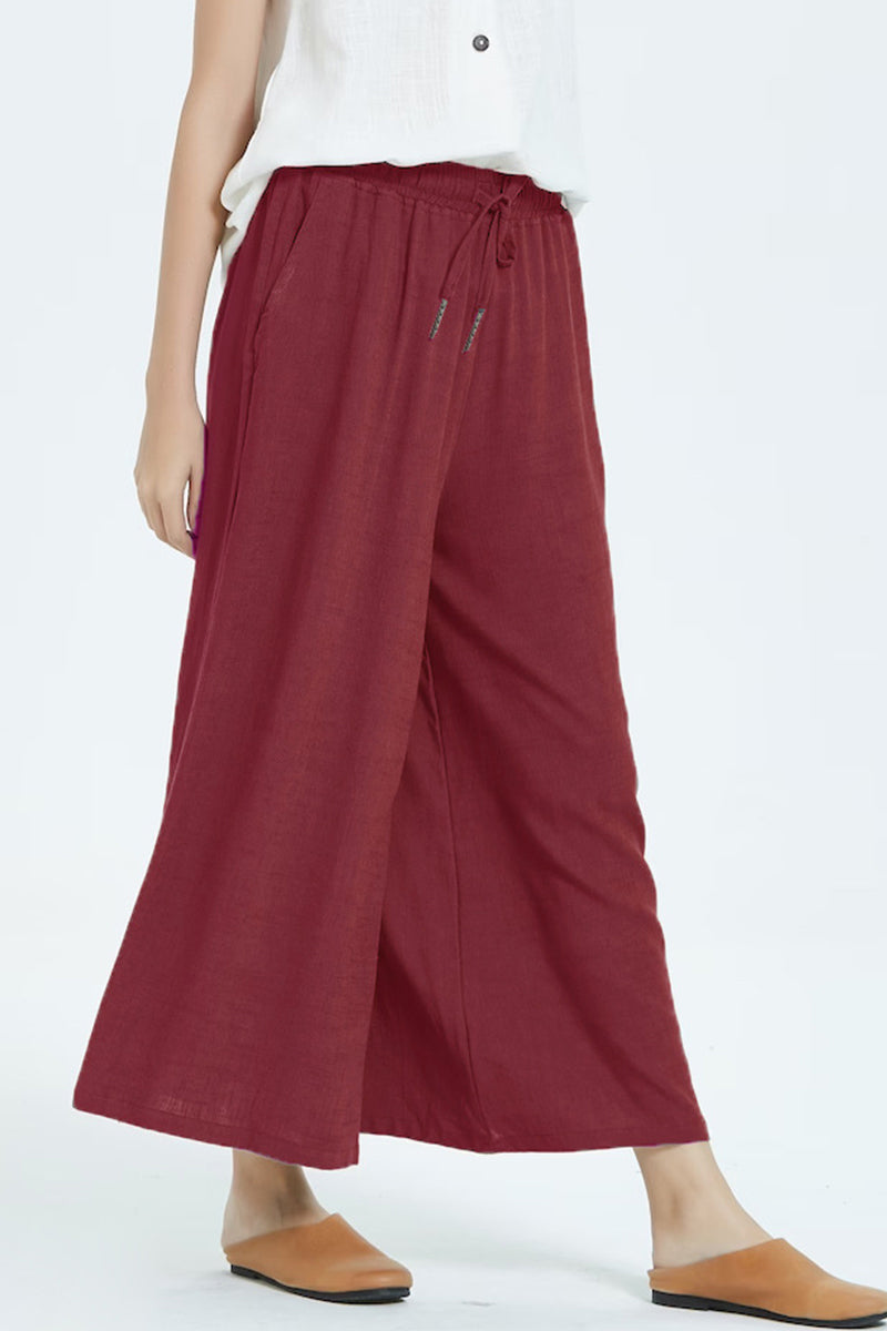 WW | Lässige Einfachheit Einfarbig Machen Alte Locker Hohe Taille Weite Beine Einfarbige Unterteile