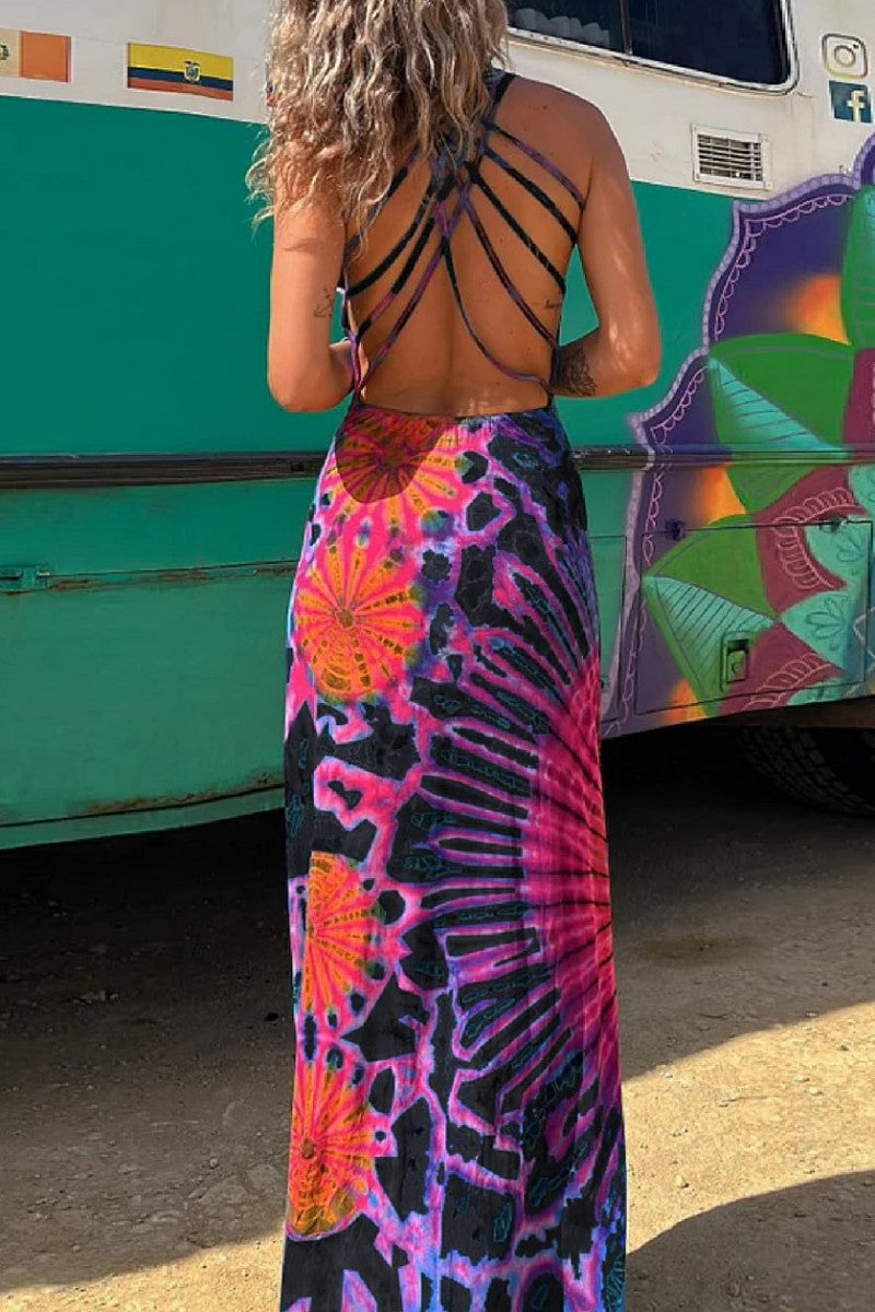 WW | Lässiges Print Rückenausschnitt U Neck Weste Kleid Kleider - 3 Farben