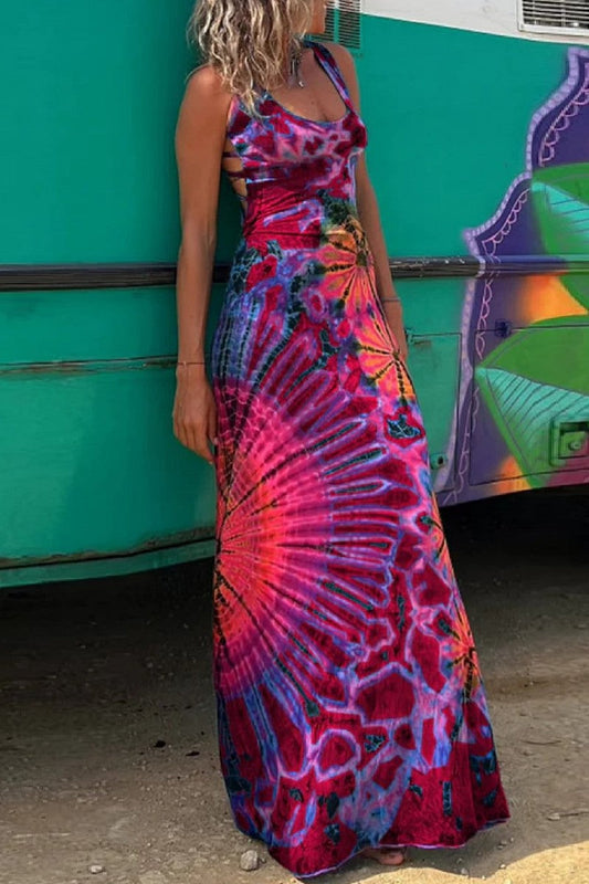 WW | Lässiges Print Rückenausschnitt U Neck Weste Kleid Kleider - 3 Farben