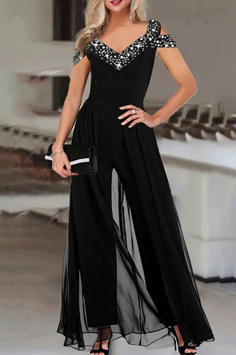 WW | Casual Print Patchwork V-Neck Regular Jumpsuits