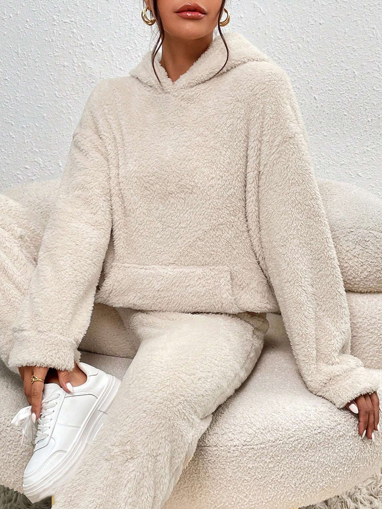 WW | Kapuzenpullover Weiches Sherpa Fleece Lässige Passform Langärmlig Und Warm