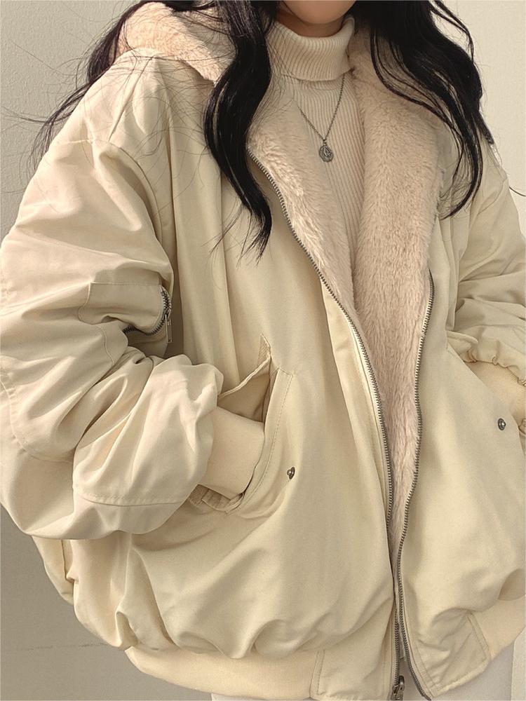WW | Oversized Black Fleece Jacket with Hood