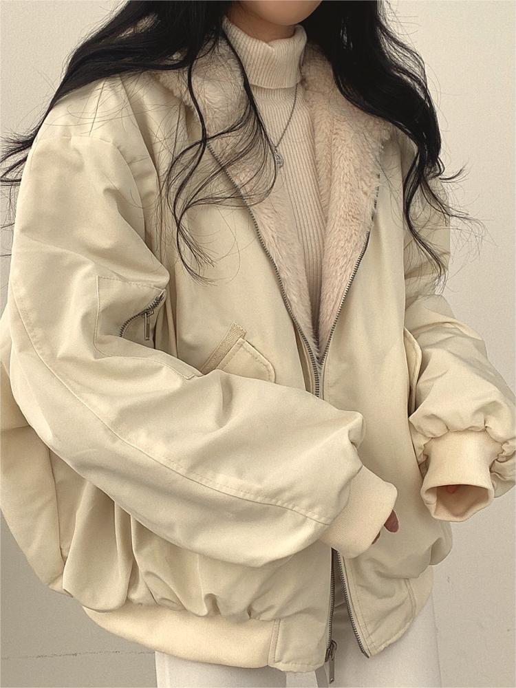 WW | Oversized Black Fleece Jacket with Hood