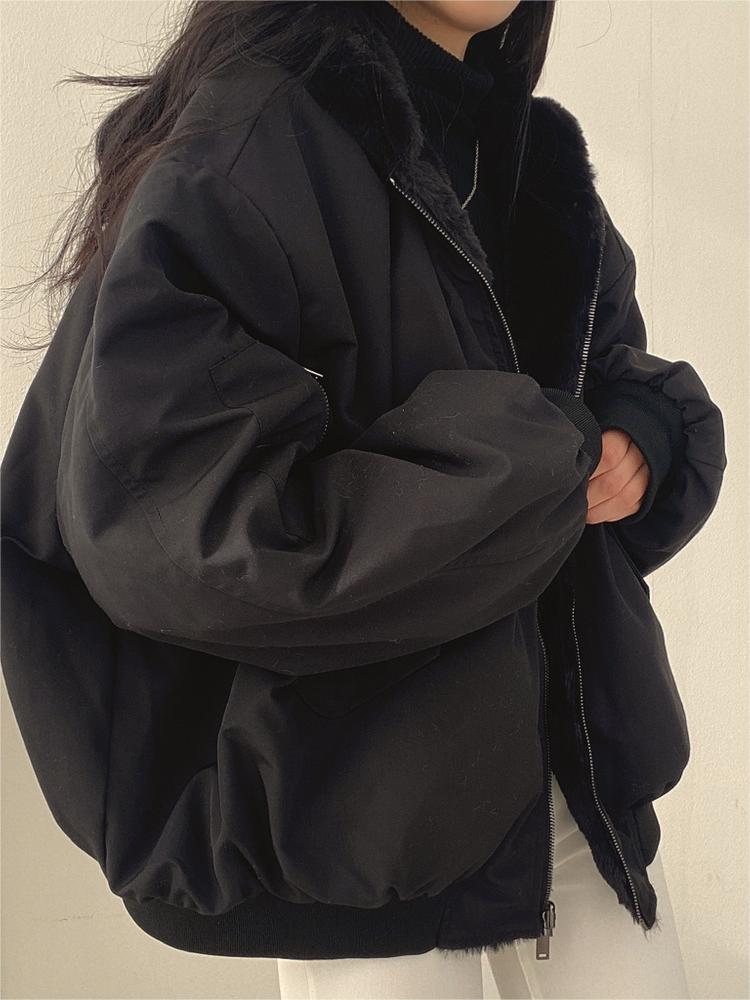 WW | Oversized Black Fleece Jacket with Hood