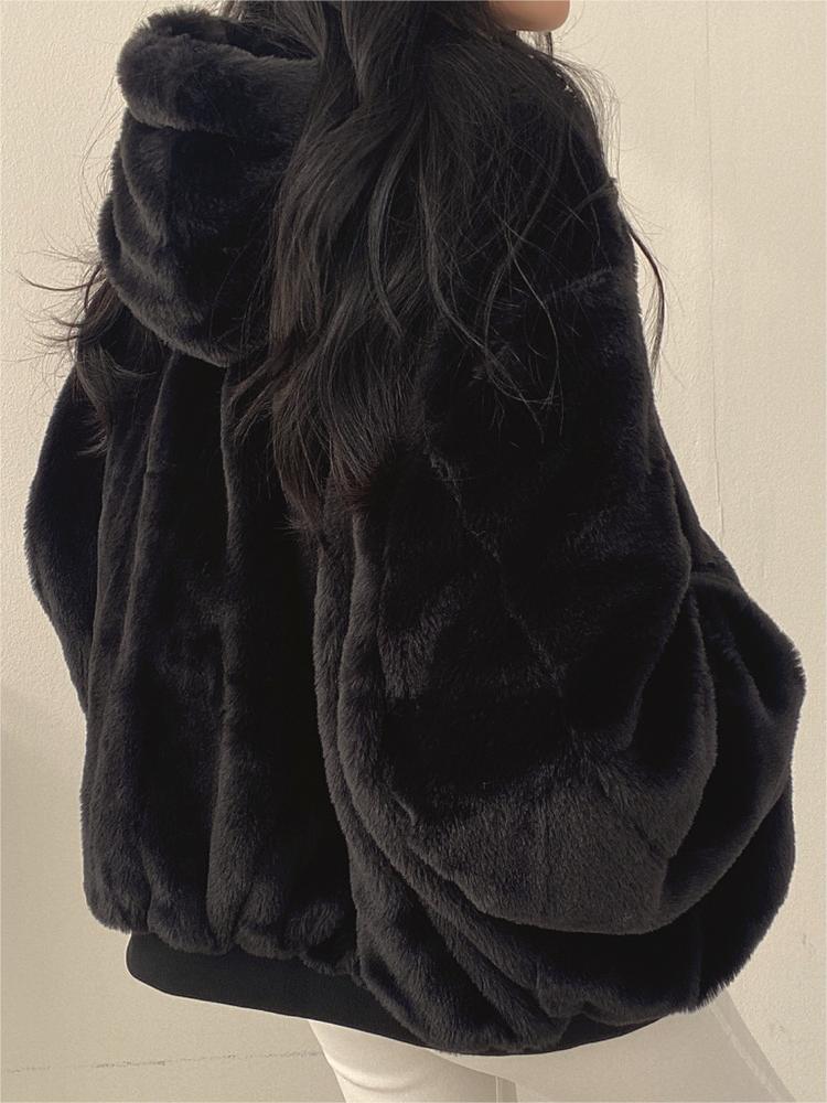 WW | Oversized Black Fleece Jacket with Hood