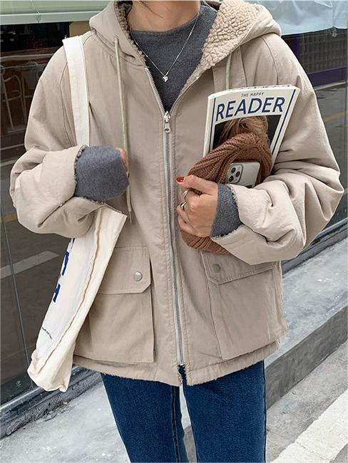 WW | Einfarbige Wendejacke mit Kapuze und Reißverschluss