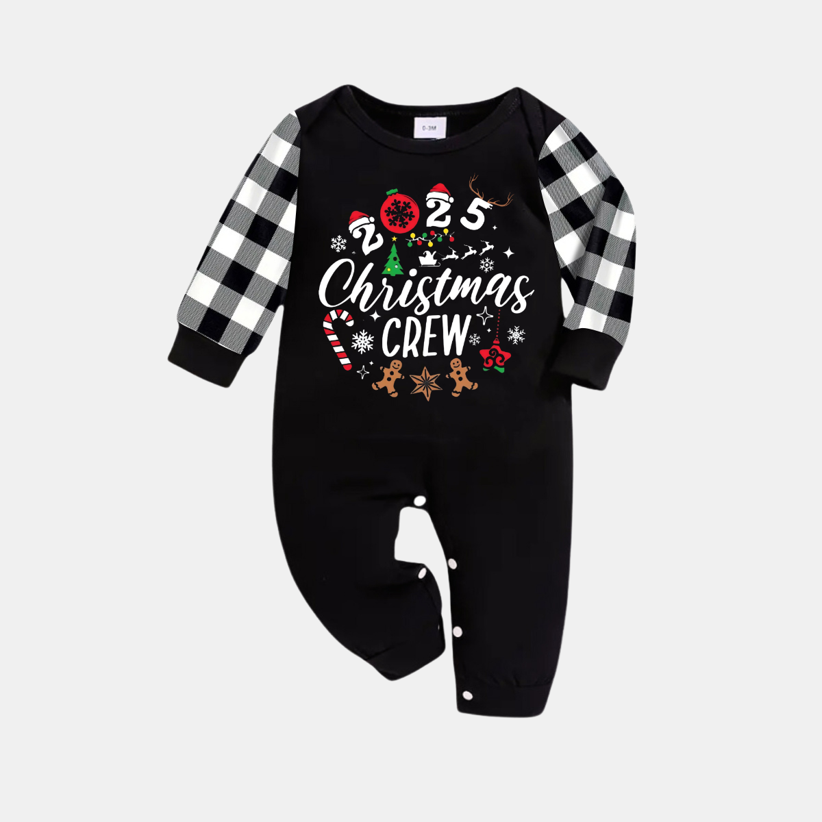 WW | 2025 Weihnachts Crew Gemeinsam Erinnerungen Schaffen Textdruck Schwarzes Langarmshirt mit Schwarz-weissem Karohosen Familienpassende Pyjamas