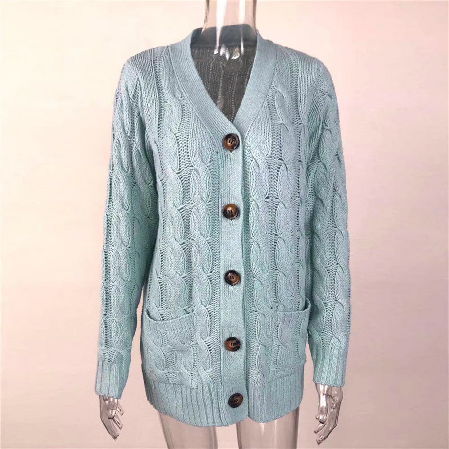 WW | Stylische Lange Strickjacke Für Damen Mit Knopfleiste