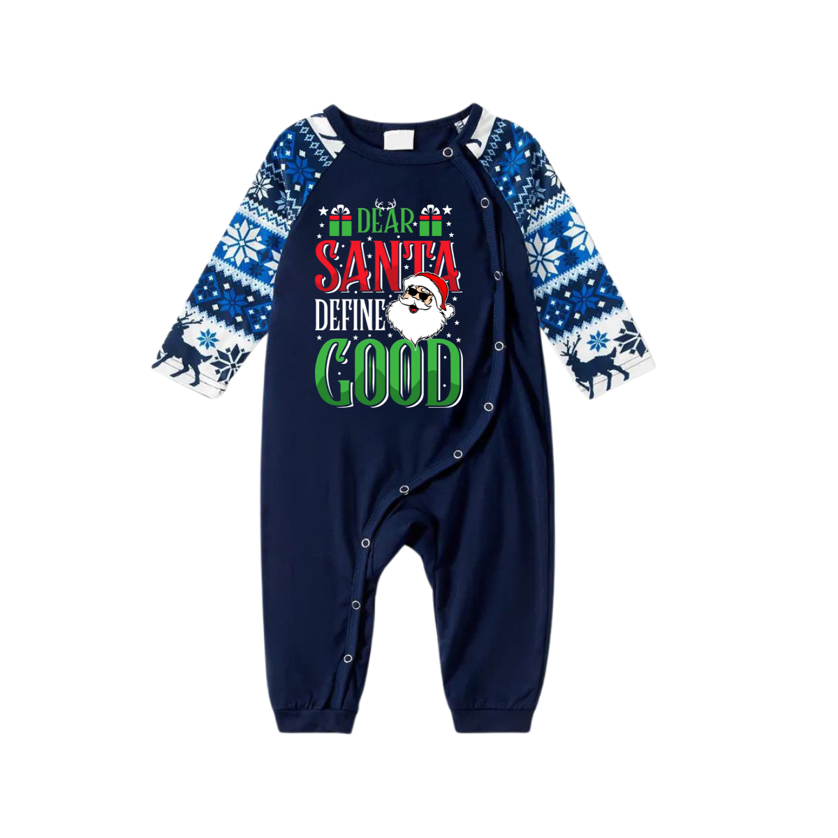 WW | "Dear Santa, define good" Slogan Printed Blue Family Christmas Matching Pajamas