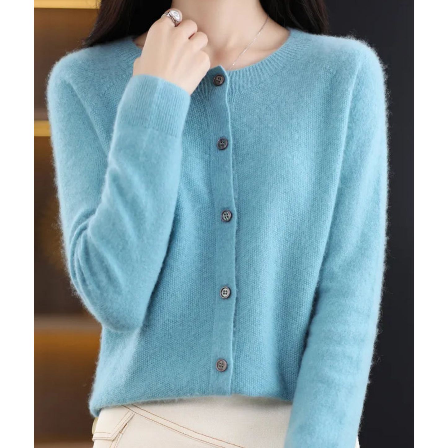 WW | Damen-Cardigan aus reiner Merinowolle mit Rundhalsausschnitt