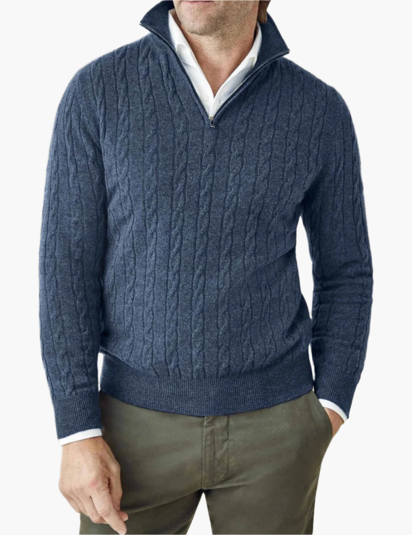 WW | Cable Knit Sweater with Zipper - Elegant Business & Casual Sweater