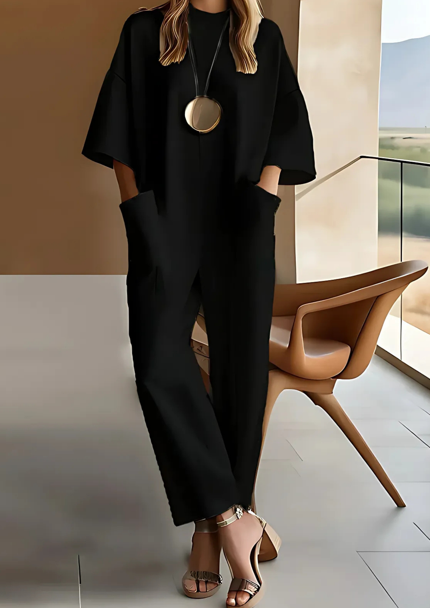 Elisse Elegant Short Sleeve Jumpsuit - Black