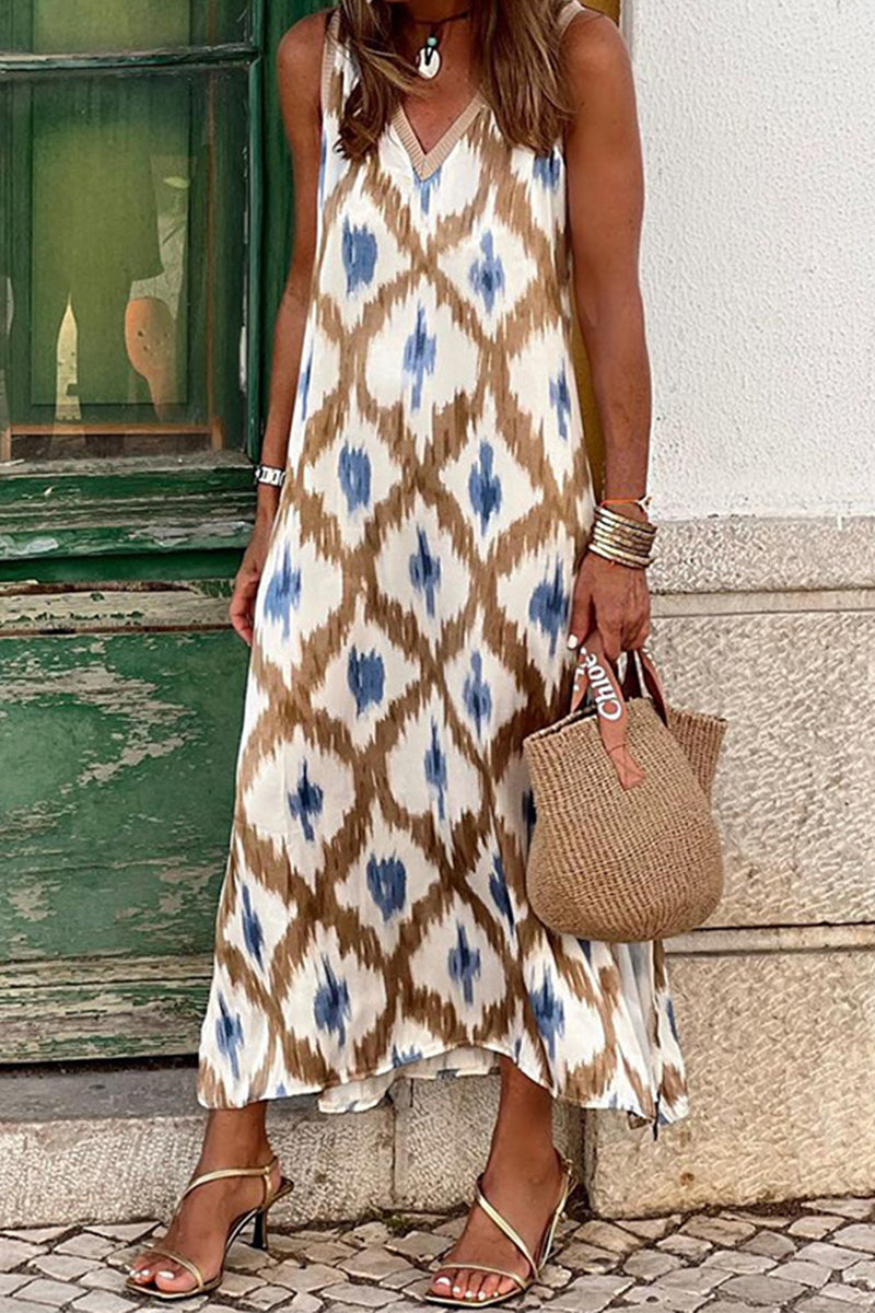 WW | Leisure Geometric Print Patchwork V-neck Cami Dresses