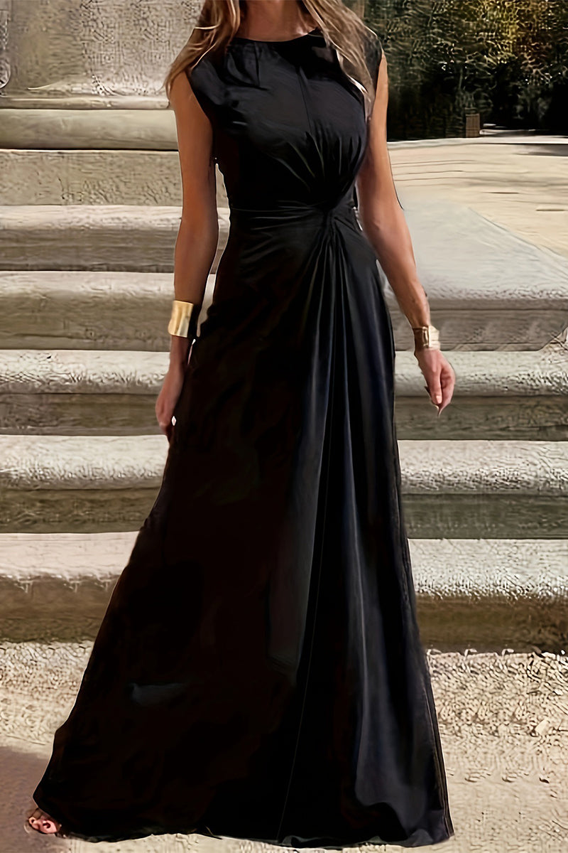 WW | Elegante Schlichtheit Einfarbig Falten O-Ausschnitt Westen Kleid