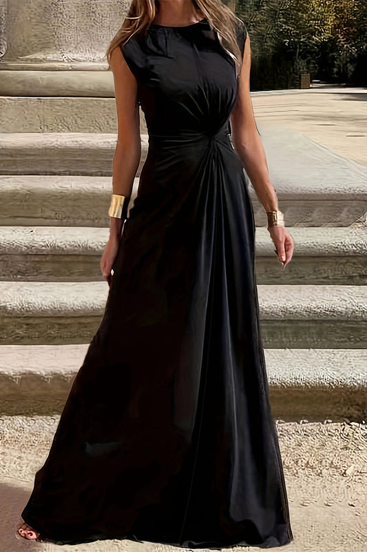 WW | Elegante Schlichtheit Einfarbig Falten O-Ausschnitt Westen Kleid