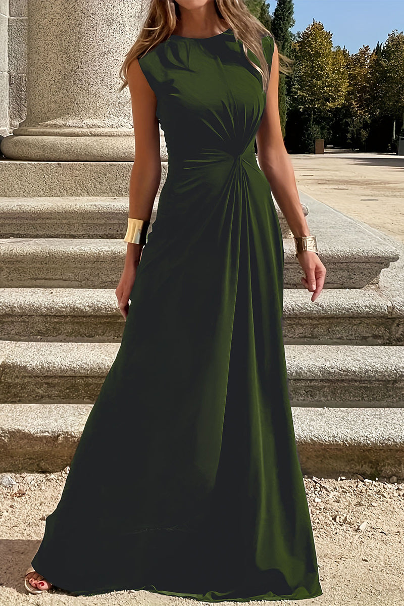 WW | Elegante Schlichtheit Einfarbig Falten O-Ausschnitt Westen Kleid
