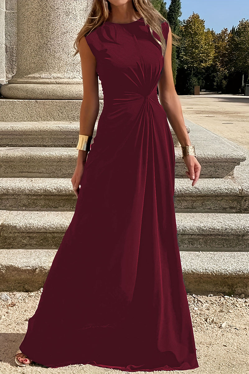 WW | Elegante Schlichtheit Einfarbig Falten O-Ausschnitt Westen Kleid