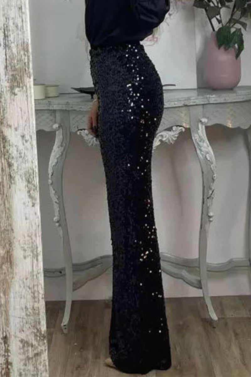 WW | Women's High-Waisted Sequin Straight-Leg Trousers