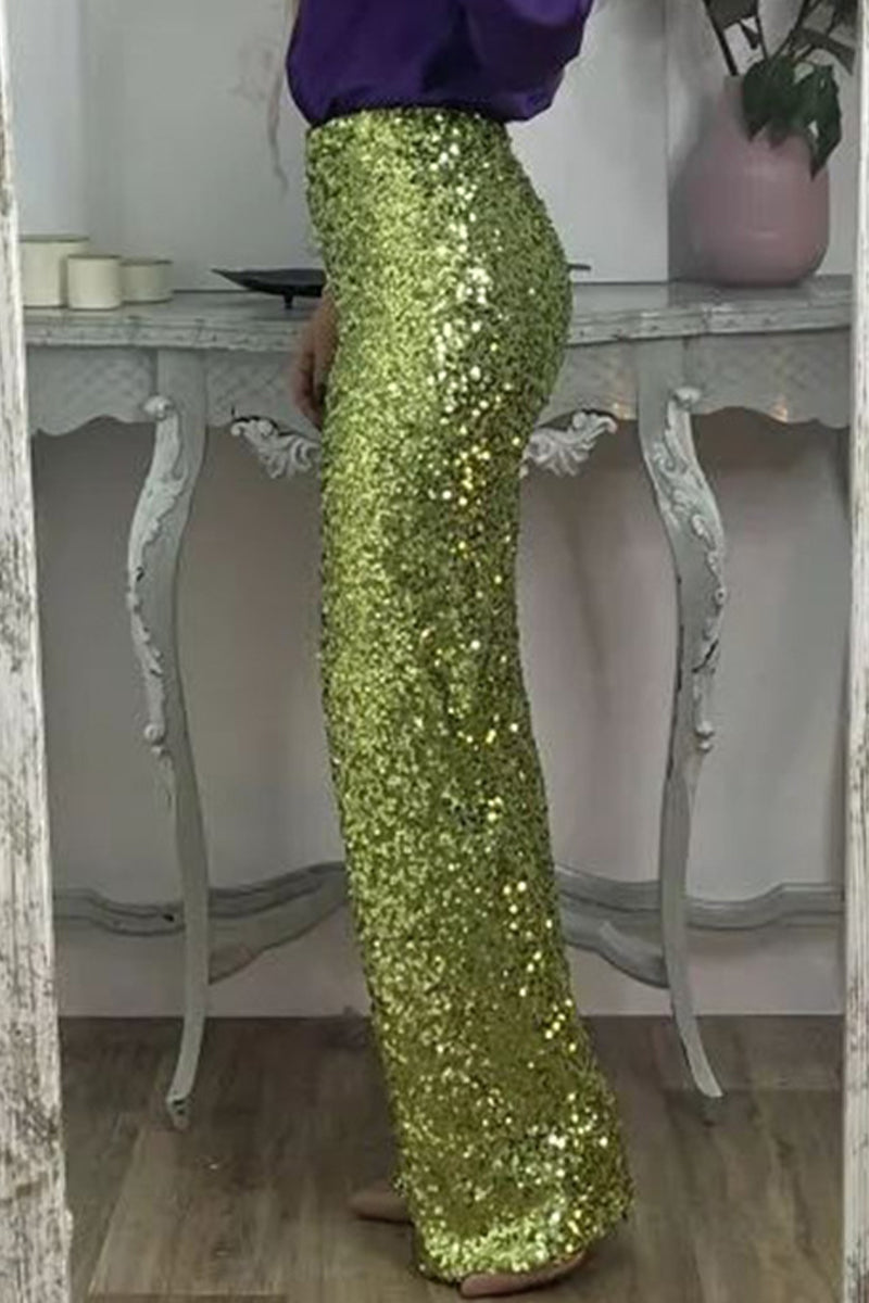 WW | Women's High-Waisted Sequin Straight-Leg Trousers