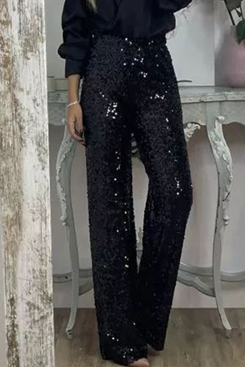 WW | Women's High-Waisted Sequin Straight-Leg Trousers