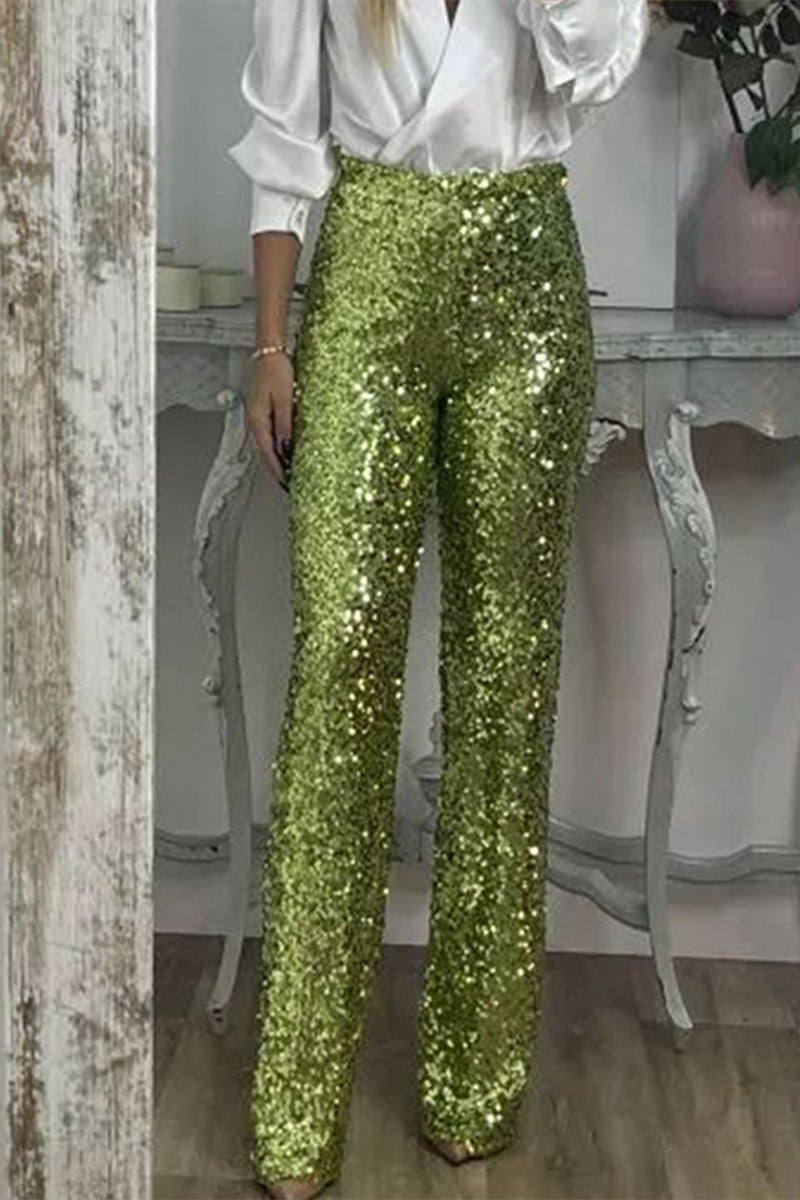 WW | Women's High-Waisted Sequin Straight-Leg Trousers