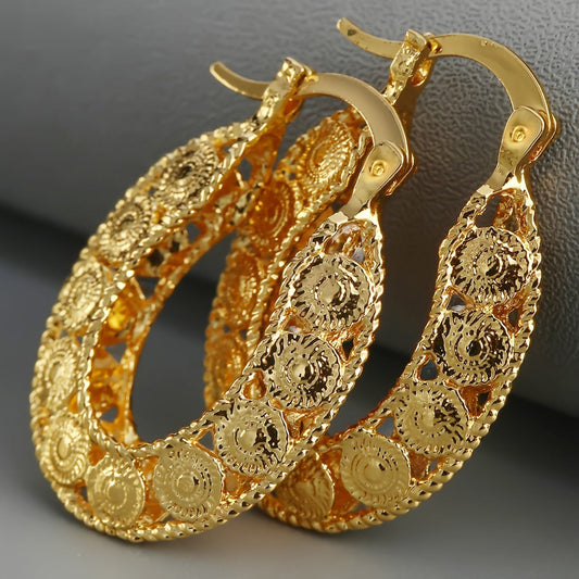 WW | 14k Gold Unique Gold Filigree Chunky Hoop Earrings