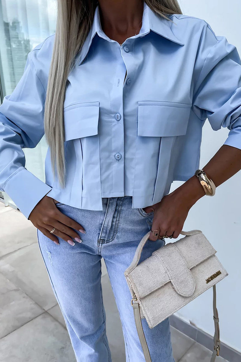 WW | Lässige Tägliche Unifarbene Buttonpatchworkhemdkragenblusen