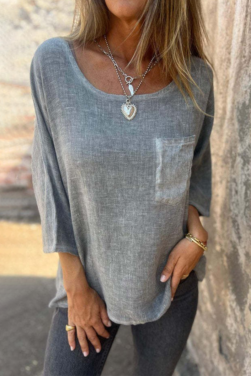 WW | Casual Color Block Pockets O-Neck T-Shirts - 4 Colors