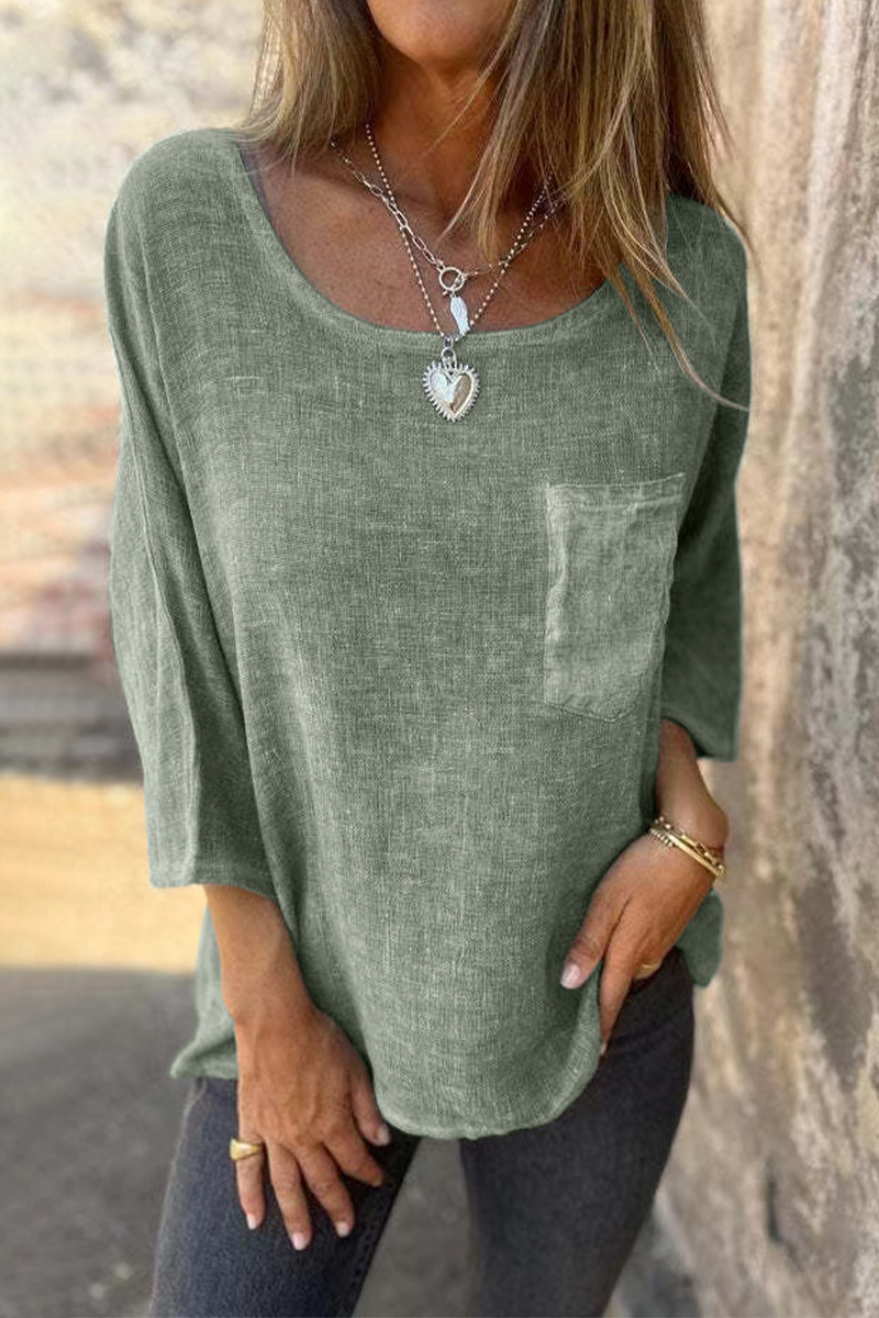 WW | Casual Color Block Pockets O-Neck T-Shirts - 4 Colors