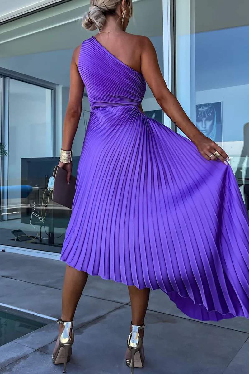 WW | Sexy Einfarbige Unregelmäßige Falten Oblique Kragen Fischschwanz Kleider - 6 Farben