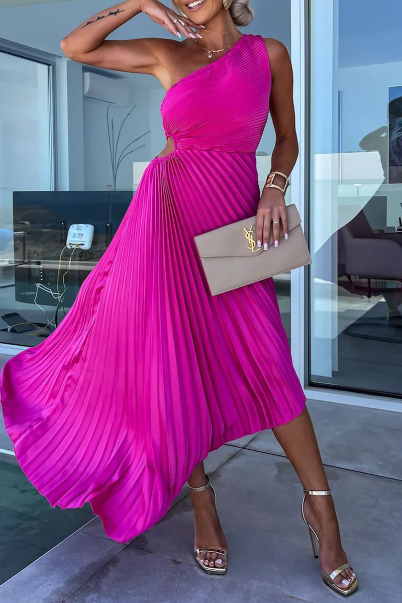 WW | Sexy Einfarbige Unregelmäßige Falten Oblique Kragen Fischschwanz Kleider - 6 Farben