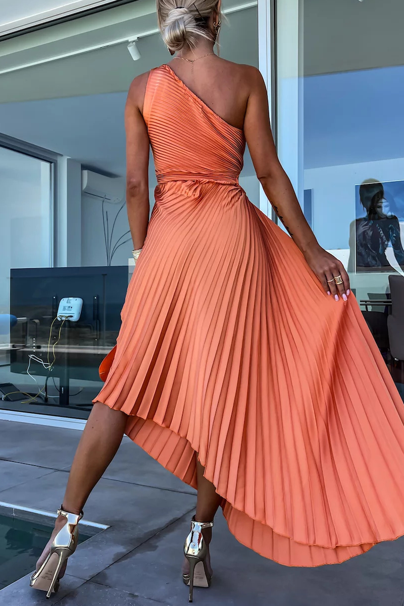 WW | Sexy Einfarbige Unregelmäßige Falten Oblique Kragen Fischschwanz Kleider - 6 Farben