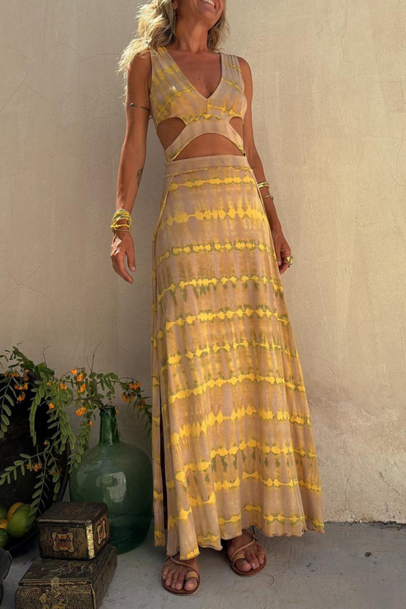 Vivienne - Boho-Chic Dress with Tie-Dye Pattern and Slit