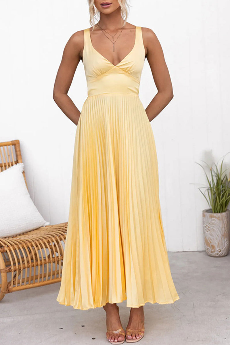 WW | Sexy Einfarbige Faltbare V-Ausschnitt Ärmellose Kleider