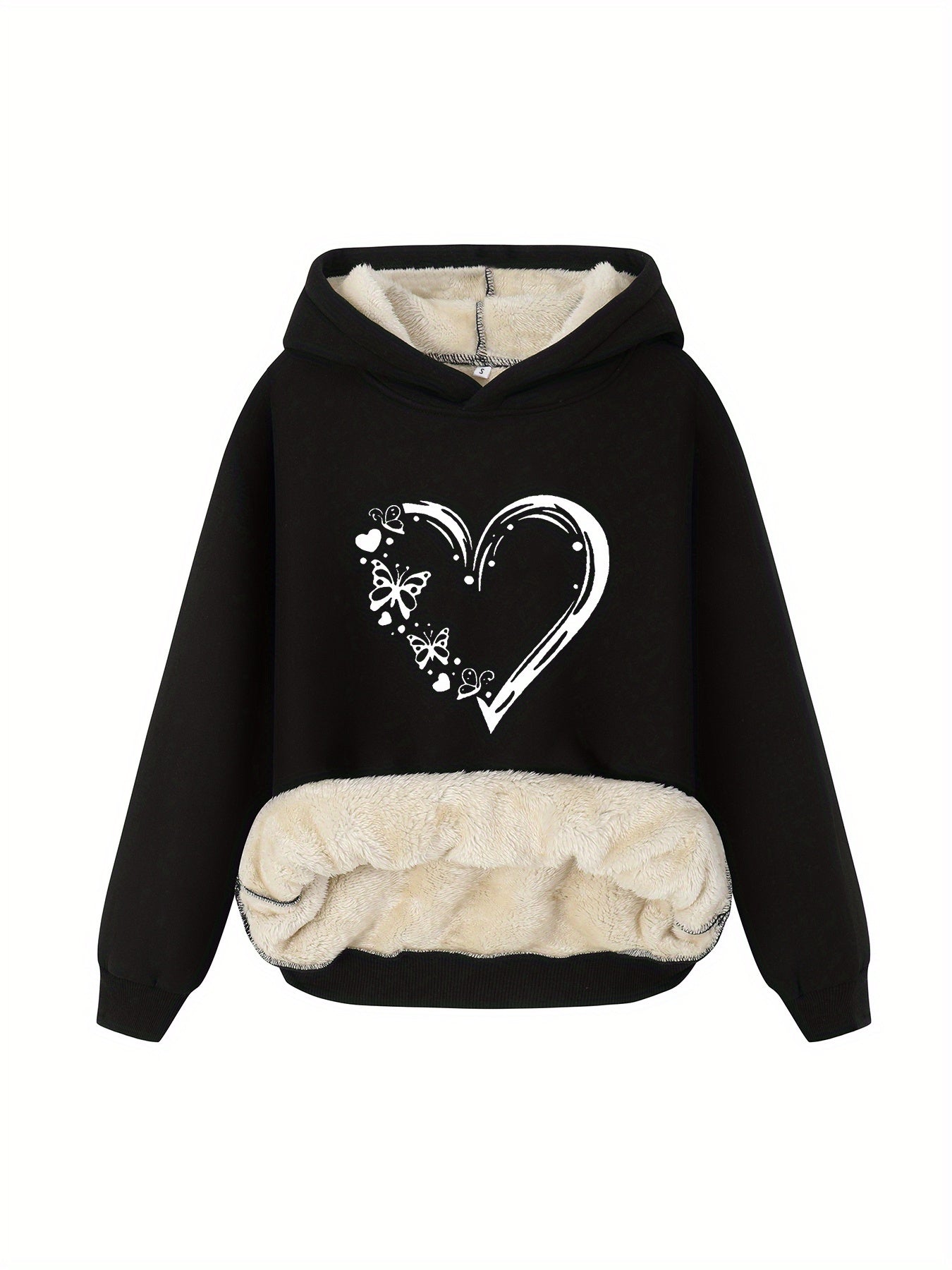 WW | Hoodie with Heart Print - Lined Women's Sweater for Autumn & Winter