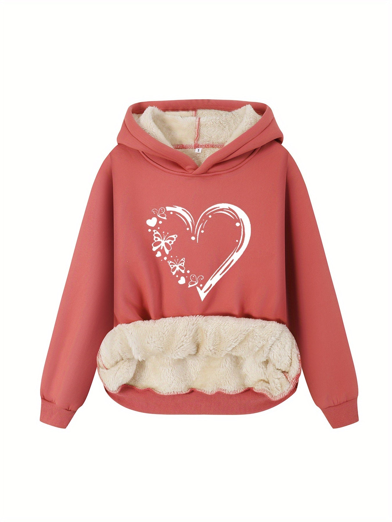 WW | Hoodie with Heart Print - Lined Women's Sweater for Autumn & Winter