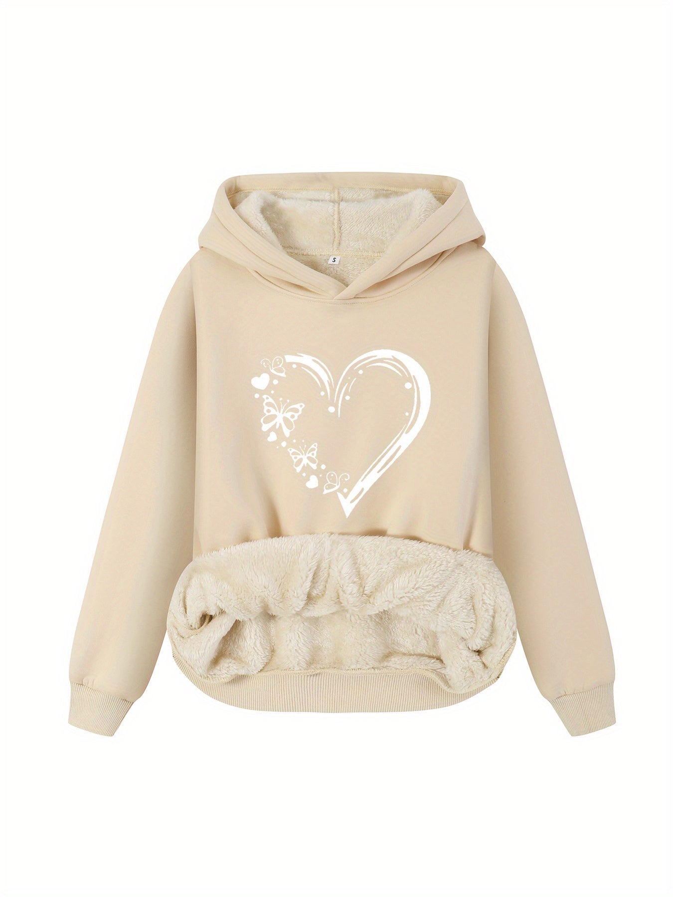 WW | Hoodie with Heart Print - Lined Women's Sweater for Autumn & Winter
